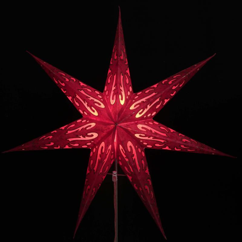 Curves Batik rot - Faltbarer Leuchtstern, Weihnachtsstern aus Papier mit 7 Zacken, 60 cm